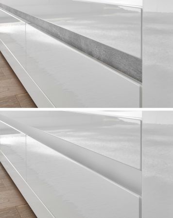 Wohnwand Nobile in Hochglanz wei und Stone Design grau Anbauwand 4-teilig 369 x 198 cm