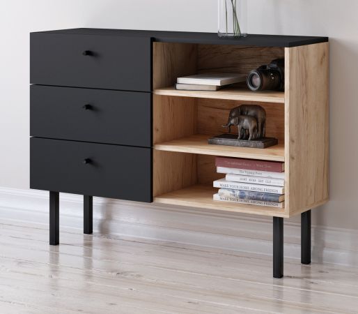 Kommode Matsdal in schwarz und Artisan Eiche Sideboard skandinavisch 100 x 75 cm