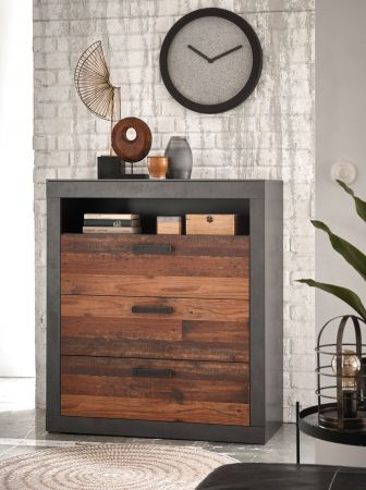 Kommode Ward in Old Used Wood Shabby Design mit Matera grau Sideboard 92 x 104 cm