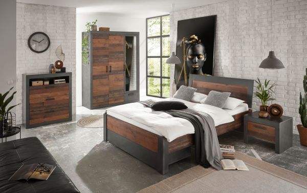Kommode Ward in Old Used Wood Shabby Design mit Matera grau Sideboard 92 x 104 cm