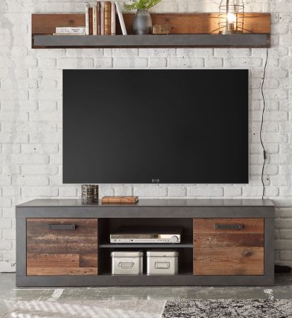 TV-Lowboard Ward in Old Used Wood Shabby Design mit Matera grau TV-Unterteil 153 x 51 cm