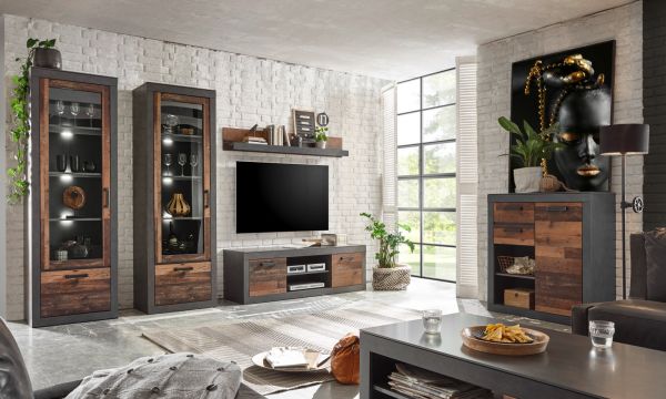 TV-Lowboard Ward in Old Used Wood Shabby Design mit Matera grau TV-Unterteil 153 x 51 cm