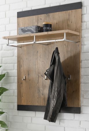 Garderobenpaneel Beveren in Kastanie und Fresco grau Flur Wandgarderobe 80 x 107 cm