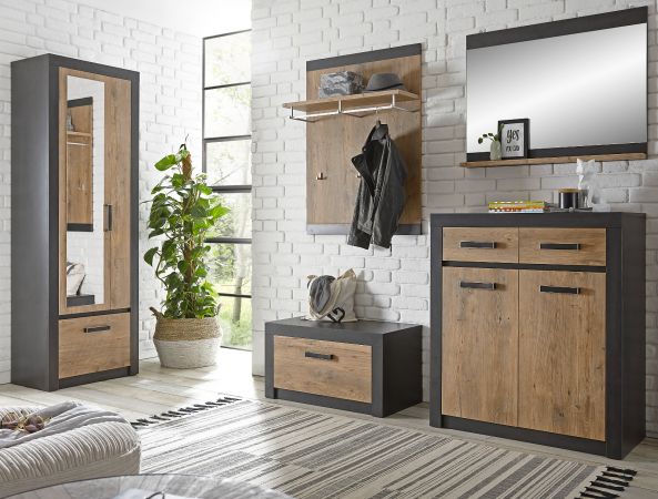 Garderobenkombination Beveren in Kastanie und Fresco grau Garderobe Set 5-teilig 277 x 200 cm