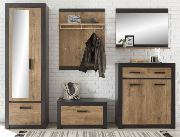 Garderobenkombination Beveren in Kastanie und Fresco grau Garderobe Set 5-teilig 277 x 200 cm