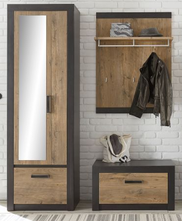 Garderobenkombination Beveren in Kastanie und Fresco grau Garderobe Set 3-teilig 165 x 200 cm