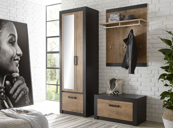 Garderobenkombination Beveren in Kastanie und Fresco grau Garderobe Set 3-teilig 165 x 200 cm