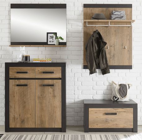 Garderobenkombination Beveren in Kastanie und Fresco grau Garderobe Set 4-teilig 192 x 200 cm