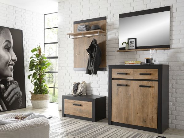 Garderobenkombination Beveren in Kastanie und Fresco grau Garderobe Set 4-teilig 192 x 200 cm