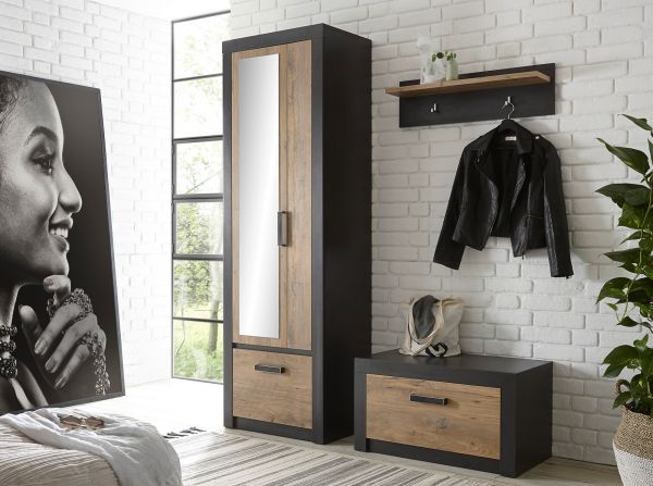 Garderobenkombination Beveren in Kastanie und Fresco grau Garderobe Set 3-teilig 165 x 200 cm