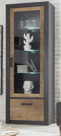 Vitrine Beveren in Kastanie und Fresco grau Vitrinenschrank 67 x 200 cm