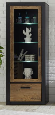 Vitrine Beveren in Kastanie und Fresco grau Vitrinenschrank 67 x 200 cm