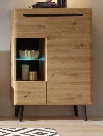 Vitrine Ronson in Artisan Eiche und schwarz Highboard skandinavisch 90 x 134 cm