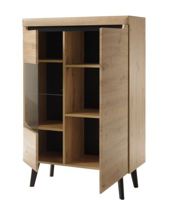 Vitrine Ronson in Artisan Eiche und schwarz Highboard skandinavisch 90 x 134 cm