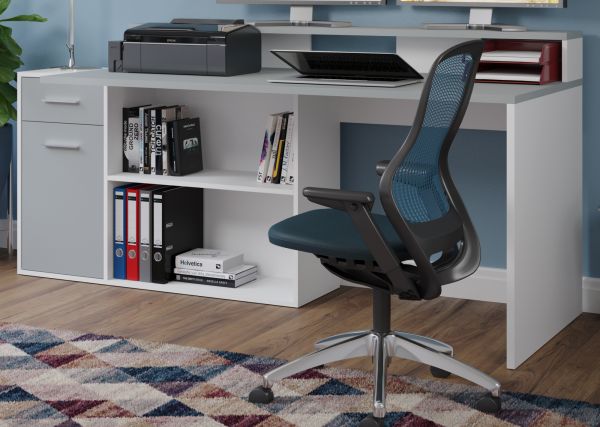 Schreibtisch Gamer in lichtgrau und wei Eckschreibtisch mit Schubkasten 160 - 200 x 92 cm Gamingtisch