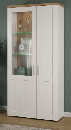 Vitrine Shade in Andersen Pinie wei und Artisan Eiche Landhaus Vitrinenschrank 95 x 194 cm