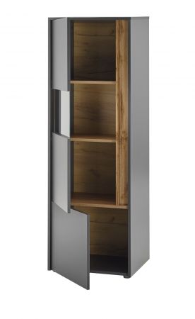 Vitrine Center in grau matt und Wotan Eiche Vitrinenschrank 50 x 155 cm