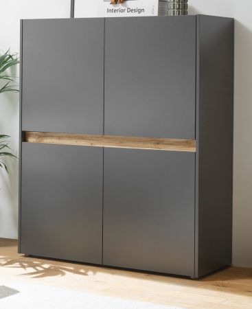 Highboard Center in grau matt und Wotan Eiche Anrichte 100 x 120 cm