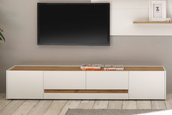 TV-Lowboard Center in wei und Wotan Eiche TV-Unterteil 220 x 40 cm TV-Board XL