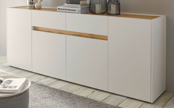 Sideboard Center in wei und Wotan Eiche Kommode 220 x 87 cm