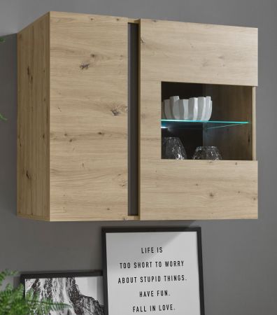 Vitrine Louna in Eiche Artisan und Graphit grau Wohnzimmer Vitrinenschrank hngend 97 x 83 cm Hngeschrank