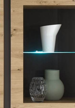 Vitrine Louna in Eiche Artisan und Graphit grau Wohnzimmer Vitrinenschrank hngend 97 x 83 cm Hngeschrank