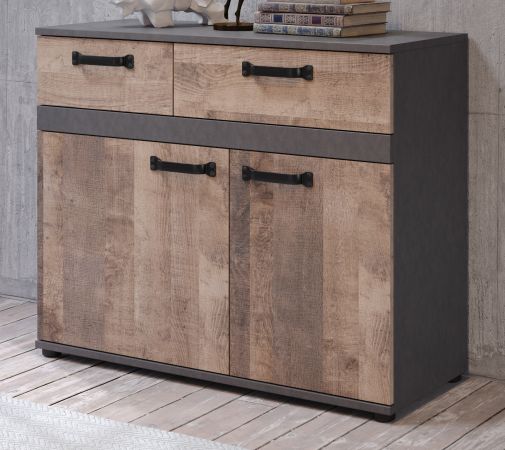 Kommode Stripe in Eiche Tabak und Matera grau Sideboard 100 x 83 cm