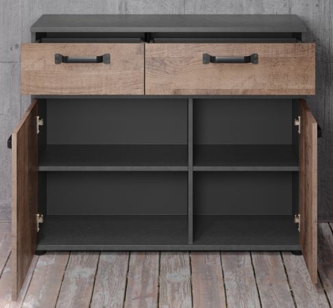Kommode Stripe in Eiche Tabak und Matera grau Sideboard 100 x 83 cm