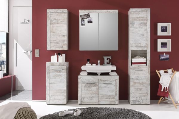 Badezimmer Spiegelschrank Cancun in Canyon Pinie wei� Shabby Chic Badschrank 2-t�rig 72 x 79 cm