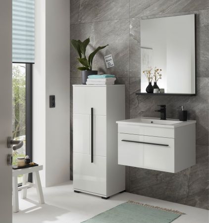 Badezimmer Midischrank Design-D in wei� Hochglanz Badm�bel Kommode 45 x 126 cm
