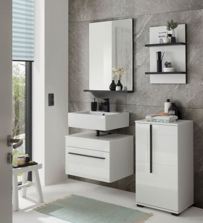 Waschbeckenunterschrank Design-D in wei� Hochglanz Badschrank h�ngend 60 x 44 cm