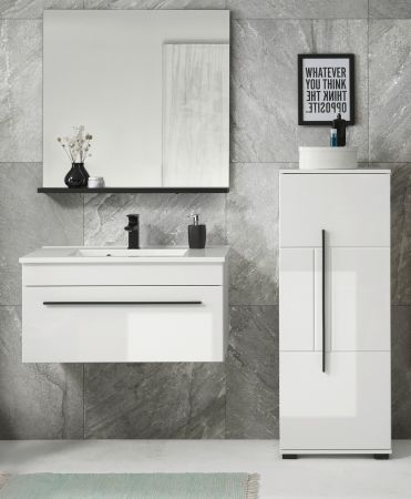 Badm�bel Set Design-D in wei� Hochglanz und schwarz Badkombination MIT Waschbecken 135 x 200 cm