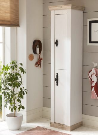 Badezimmer Hochschrank Rovola in Pinie wei / Oslo Pinie Landhaus Badschrank 42 x 200 cm