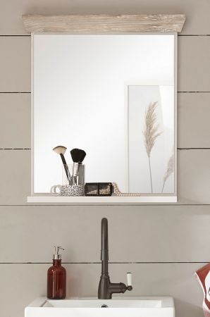 Badezimmer Spiegel Rovola in Pinie wei / Oslo Pinie Landhaus Badspiegel mit Ablage 60 x 72 cm