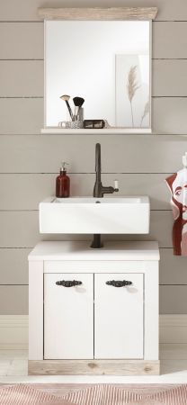Badezimmer Badmbel Set Rovola in Pinie wei / Oslo Pinie Landhaus Badkombination 2-teilig 60 x 200 cm