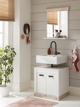 Badezimmer Badmbel Set Rovola in Pinie wei / Oslo Pinie Landhaus Badkombination 2-teilig 60 x 200 cm