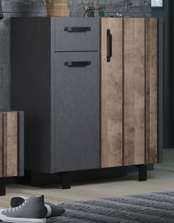 Schuhschrank Otis in Eiche Tabak und Matera grau Flur Diele Kommode 83 x 96 cm