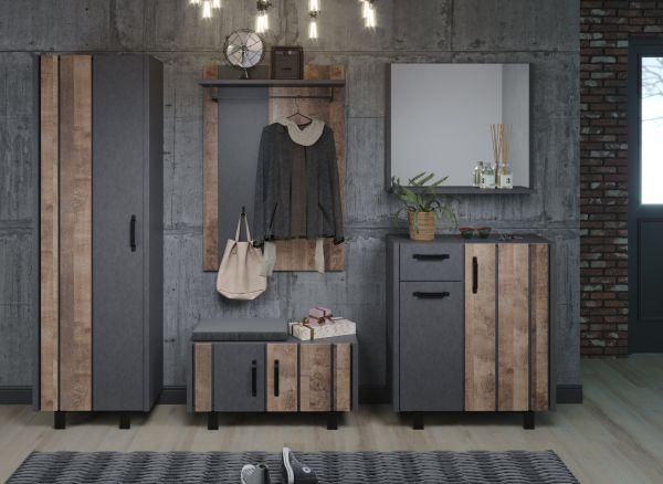 Schuhschrank Otis in Eiche Tabak und Matera grau Flur Diele Kommode 83 x 96 cm