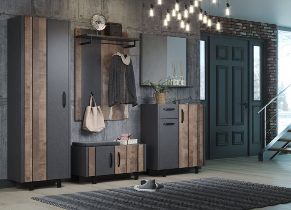 Schuhschrank Otis in Eiche Tabak und Matera grau Flur Diele Kommode 83 x 96 cm