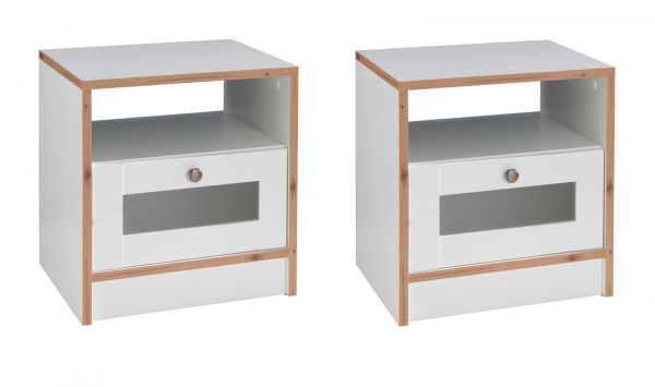 2 x Nachttisch in wei und Bramberg Fichte Nachtkommode mit Schubkasten 45 x 47 cm