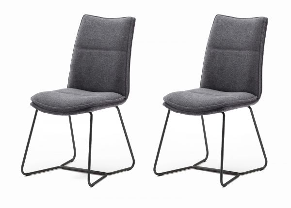 2 x Stuhl Hampton in Anthrazit Chenille-Optik und Kufengestell schwarz lackiert Esszimmerstuhl 2er Set mit Komfortsitzhhe