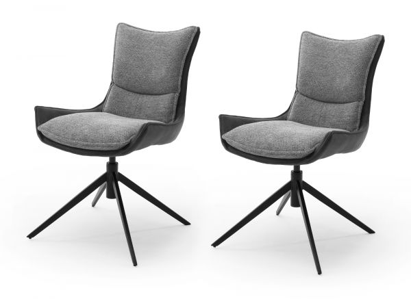 2 x Stuhl Kitami in Anthrazit Chenille-Optik 4-Fustuhl 360 drehbar Esszimmerstuhl 2er Set