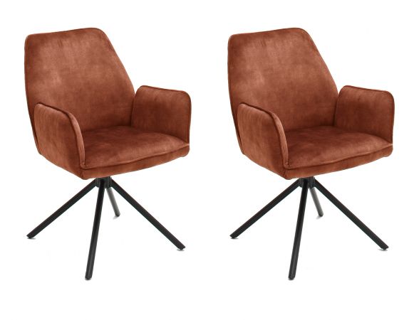 2 x Stuhl Ottawa in rostbraun Vintage Velours-Optik mit Armlehne Esszimmerstuhl 2er Set mit Komfortsitzhhe
