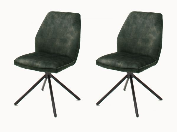 2 x Stuhl Ottawa in olive Vintage Velours-Optik Esszimmerstuhl 2er Set mit Komfortsitzhhe