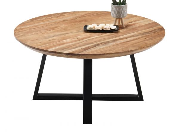 Couchtisch Safaga in Akazie massiv lackiert Beistelltisch mit Metallgestell schwarz 90 cm 