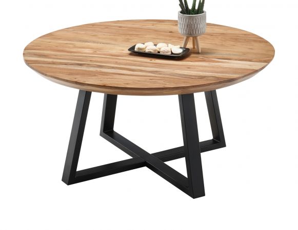 Couchtisch Safaga in Akazie massiv lackiert Beistelltisch mit Metallgestell schwarz 90 cm 