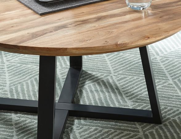 Couchtisch Safaga in Akazie massiv lackiert Beistelltisch mit Metallgestell schwarz 90 cm 