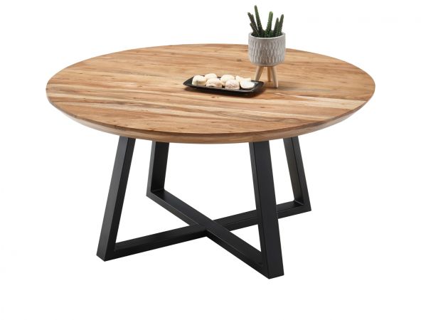 Couchtisch Safaga in Akazie massiv lackiert Beistelltisch mit Metallgestell schwarz 90 cm 