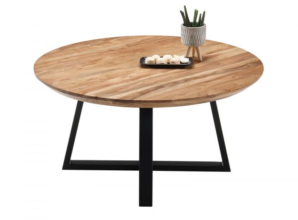 Couchtisch Safaga in Akazie massiv lackiert Beistelltisch mit Metallgestell schwarz 90 cm 