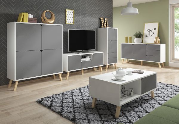 TV-Lowboard Edos in grau und wei TV-Unterteil in Komforthhe 140 x 70 cm